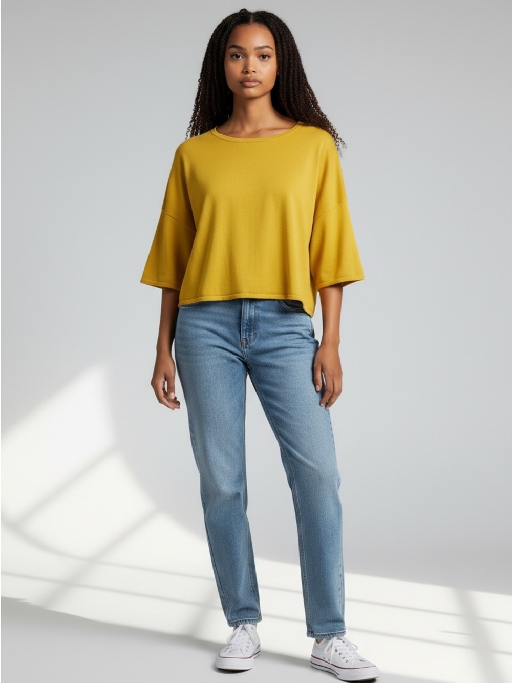 Cyrus womens Boxy Crop knit Top - Yellow size small
